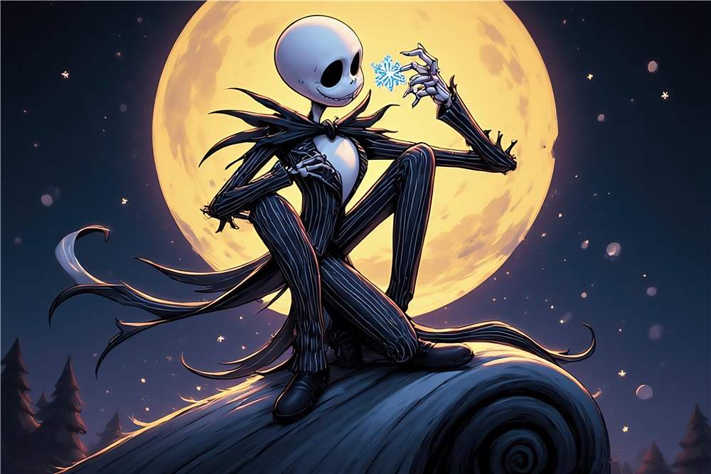 Jack Skellington under Månen - Fantastisk Kunstplakat plakat