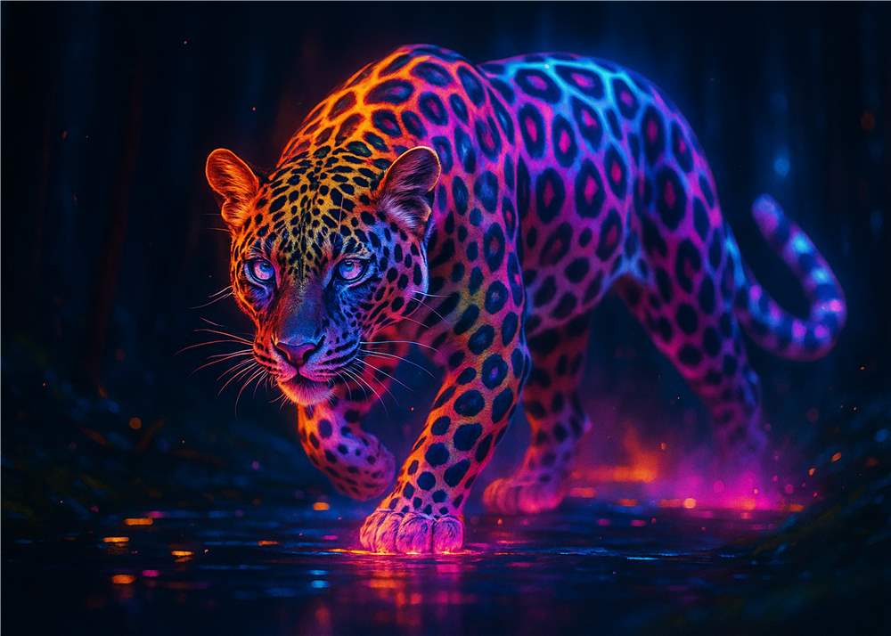 Neon Leopard i En Magisk Skov plakat