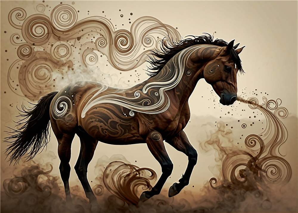 Elegant hest i bevægelse med kreative linjer plakat