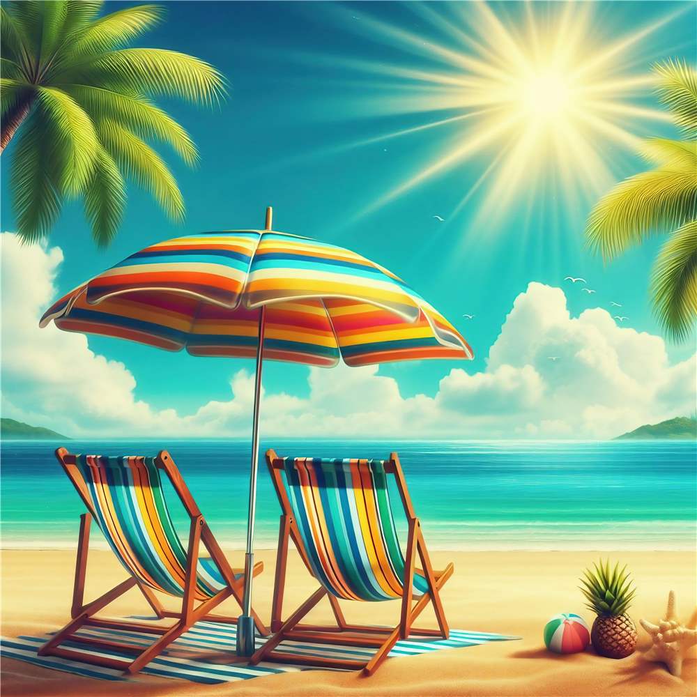 Solfyldt Strandparadis med Livlig Atmosfære plakat