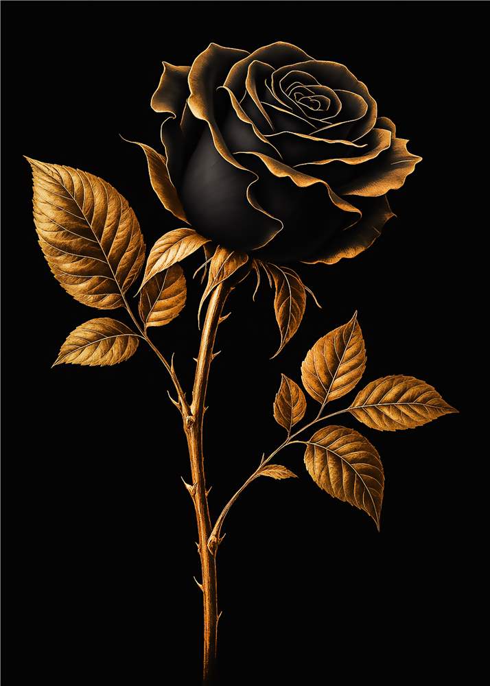 Mystisk Sort Rose med Gyldne Detaljer plakat