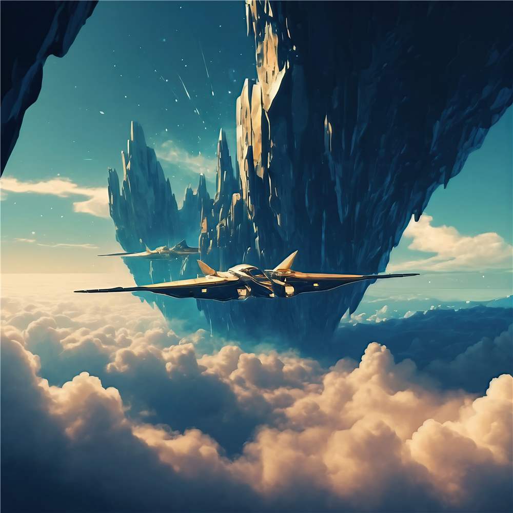 Futuristisk Transport over Skyerne plakat