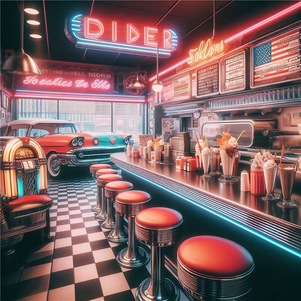 Farverig Retro Diner med Neonliv plakat