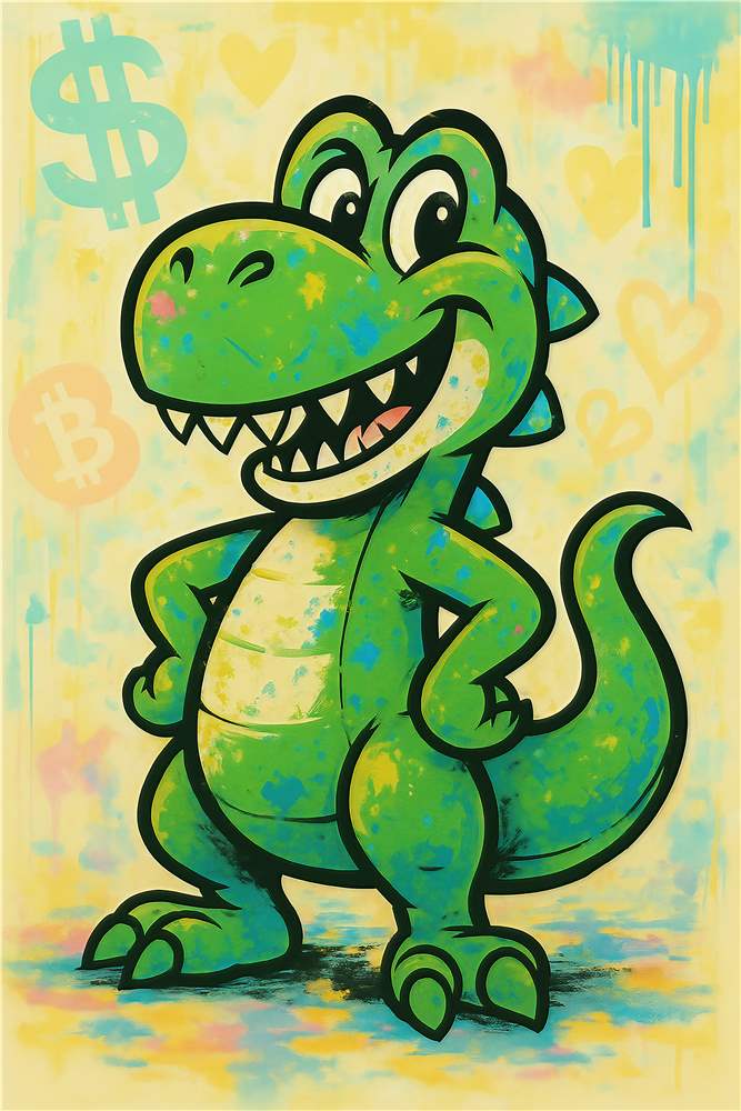 Glad Dino med Smil og Farver plakat