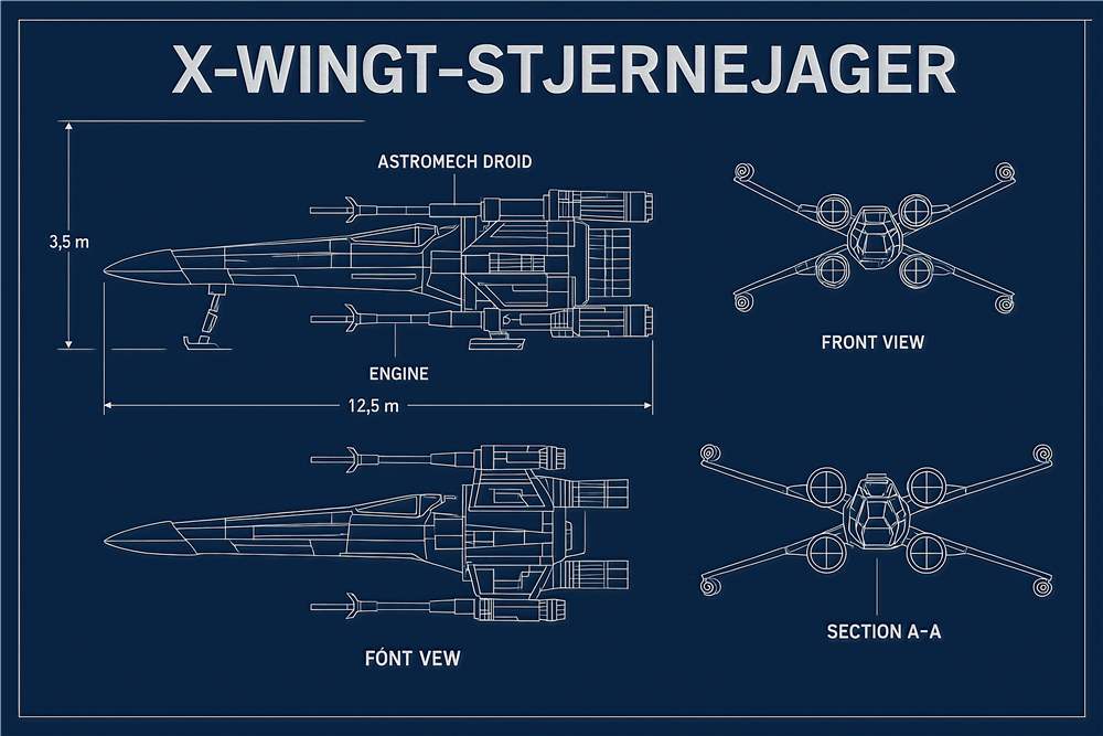 X-Wing Stjernekriger: Teknisk Kunstværk plakat