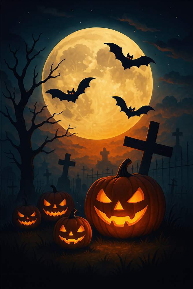 Skræmmende Halloween med Græskar og Flagermus plakat