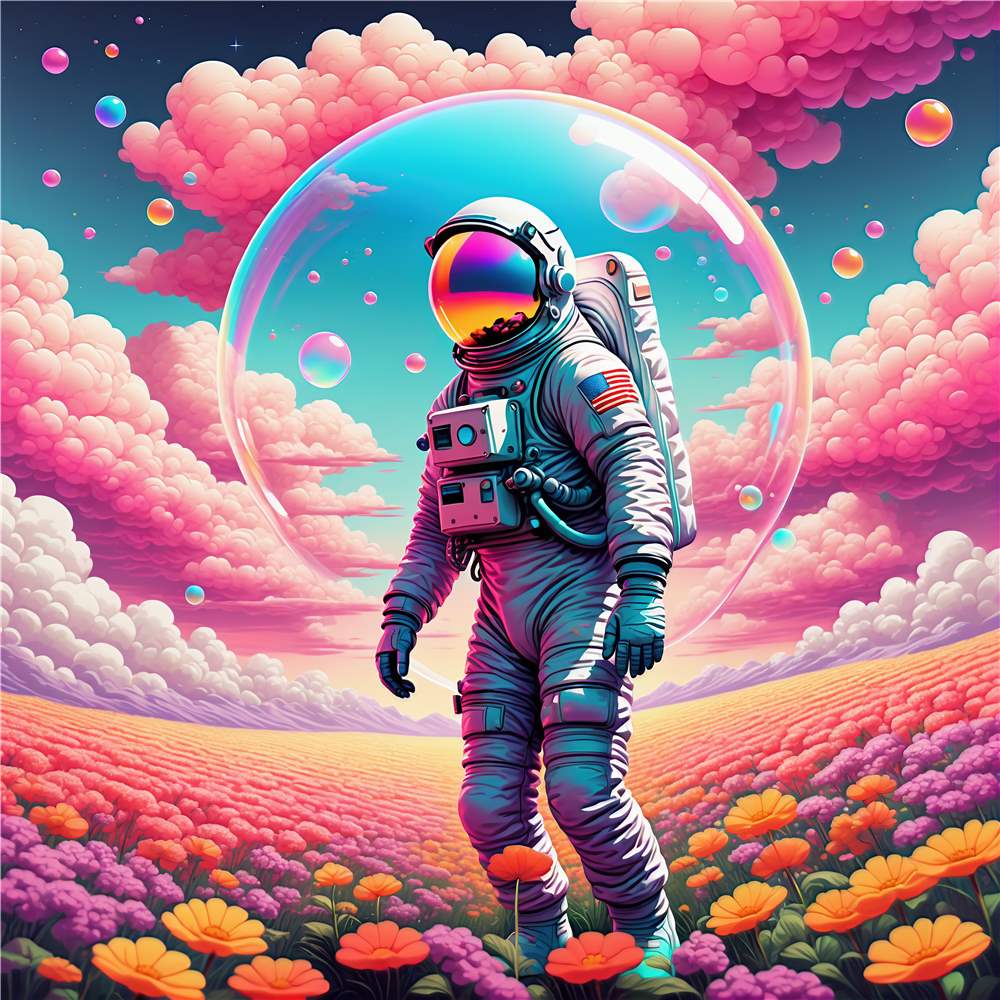 Astronaut i et Farverigt Drømmelandskab plakat