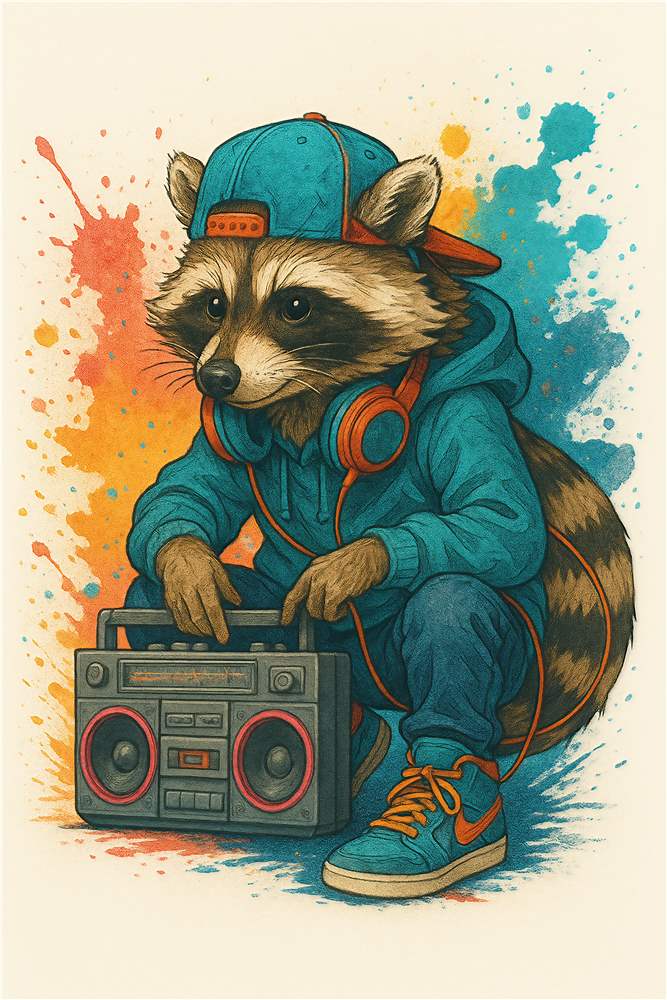 Hip Hop Vaskebjørn med Boombox plakat