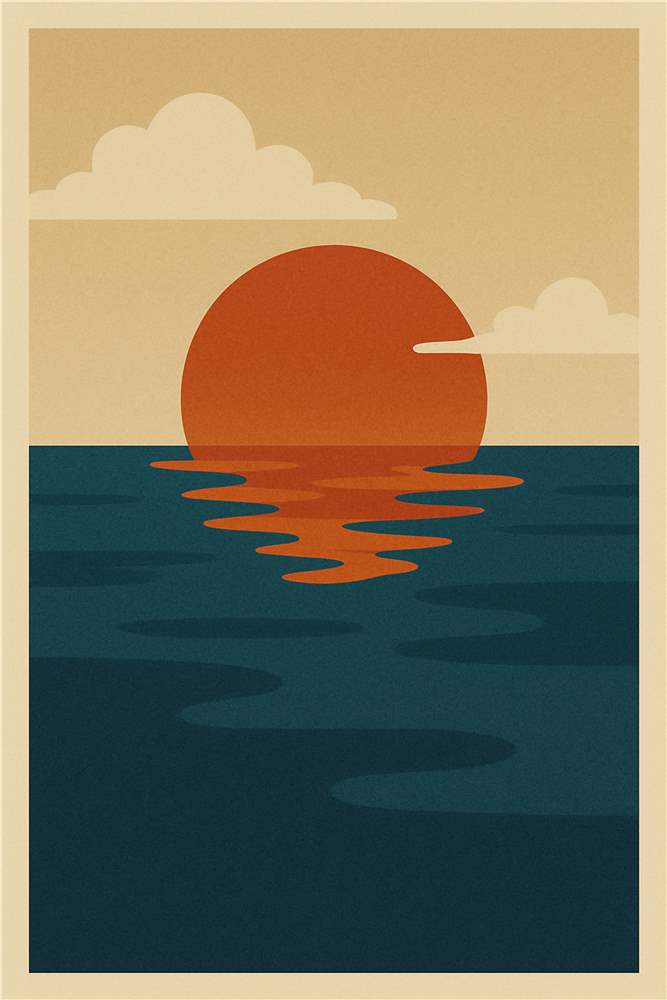 Minimalistisk solnedgang ved havet plakat