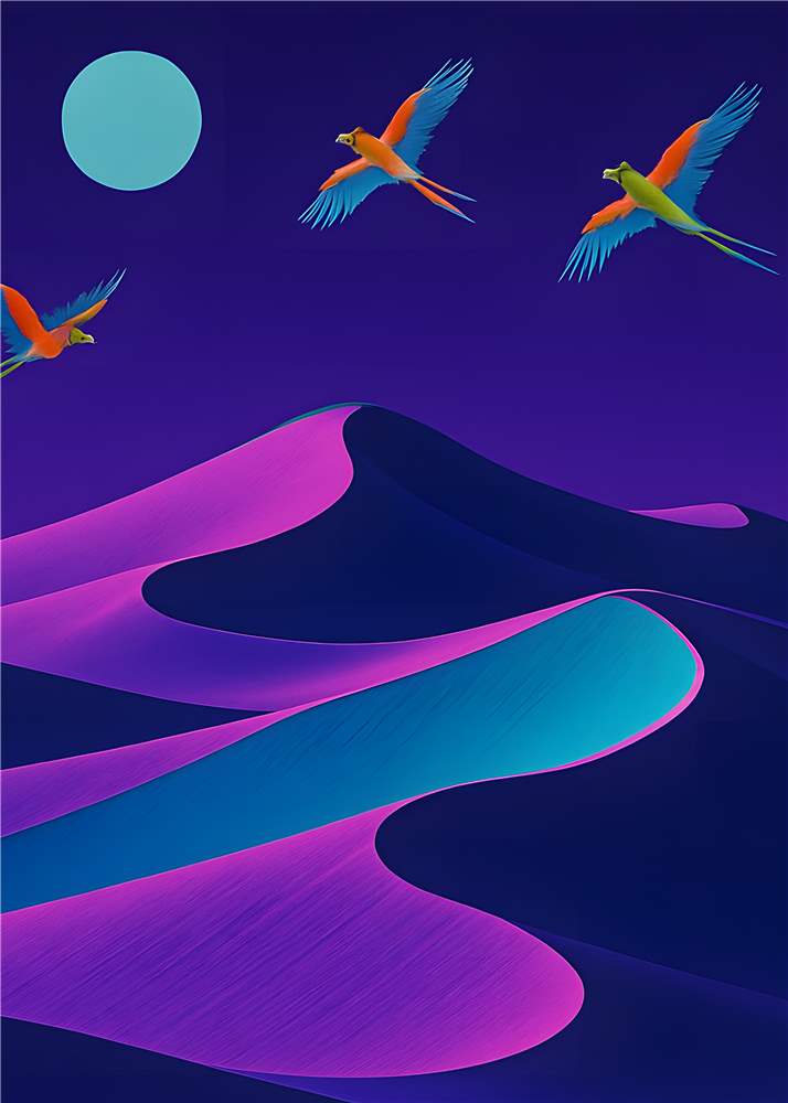 Surrealistisk nat med papegøjer og måneskær plakat