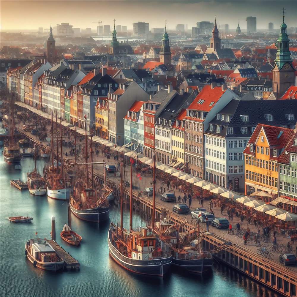 Københavns Havneidyl ved Solopgang plakat
