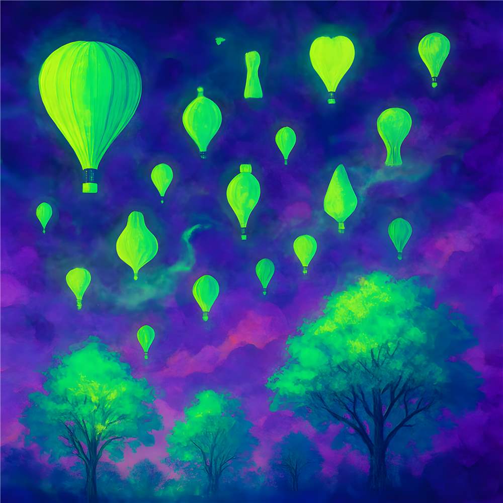 Svævende Grønne Balloner i Mystisk Himmel plakat