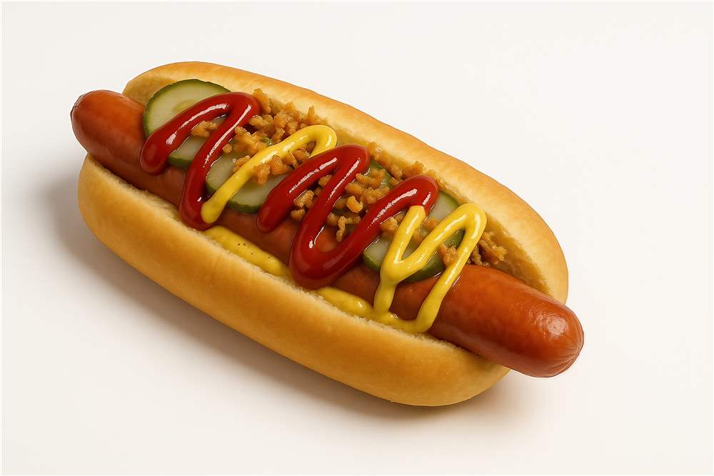 Lækker Hotdog med Farverige Toppings plakat