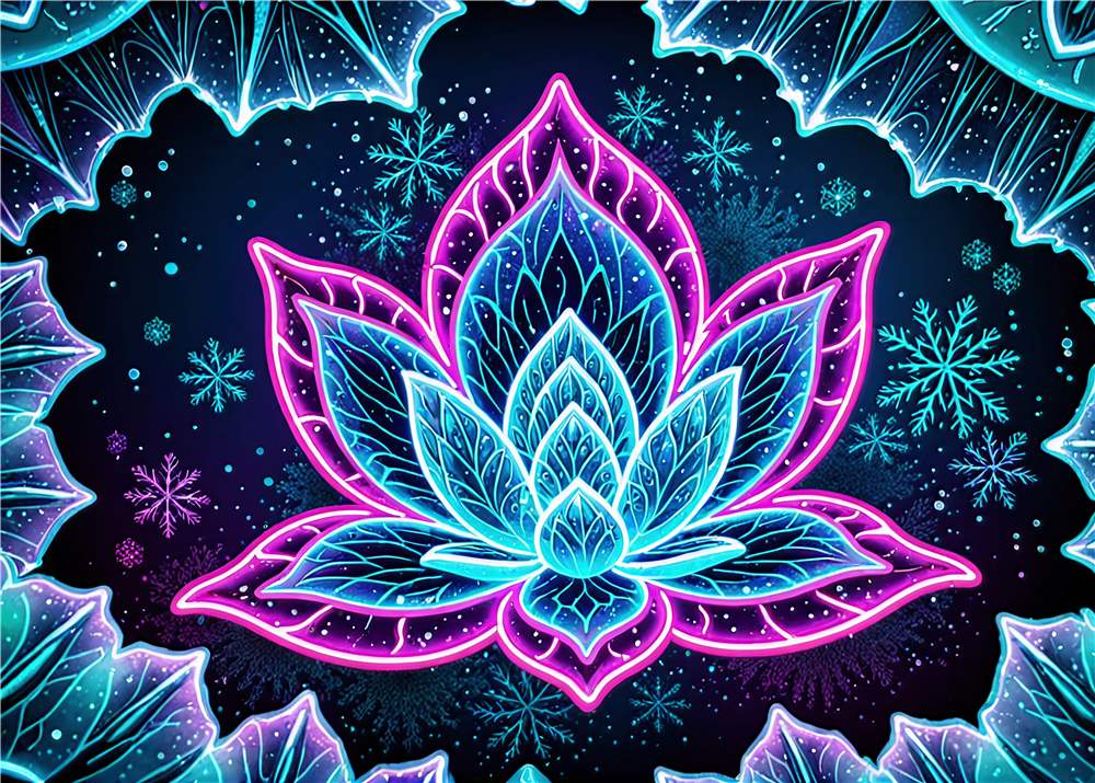 Neon Lotus Blomst i Magisk Sne plakat