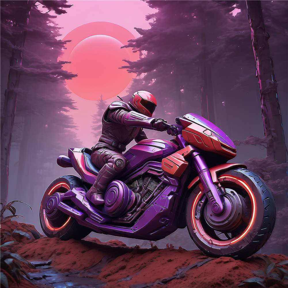 Futuristisk motorcykel under den røde måne plakat