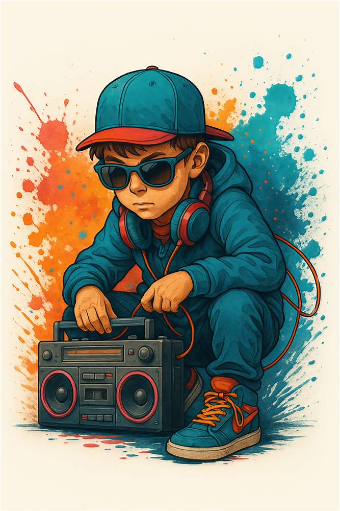 Stilfuld Hip-Hop Dreng med Boombox plakat