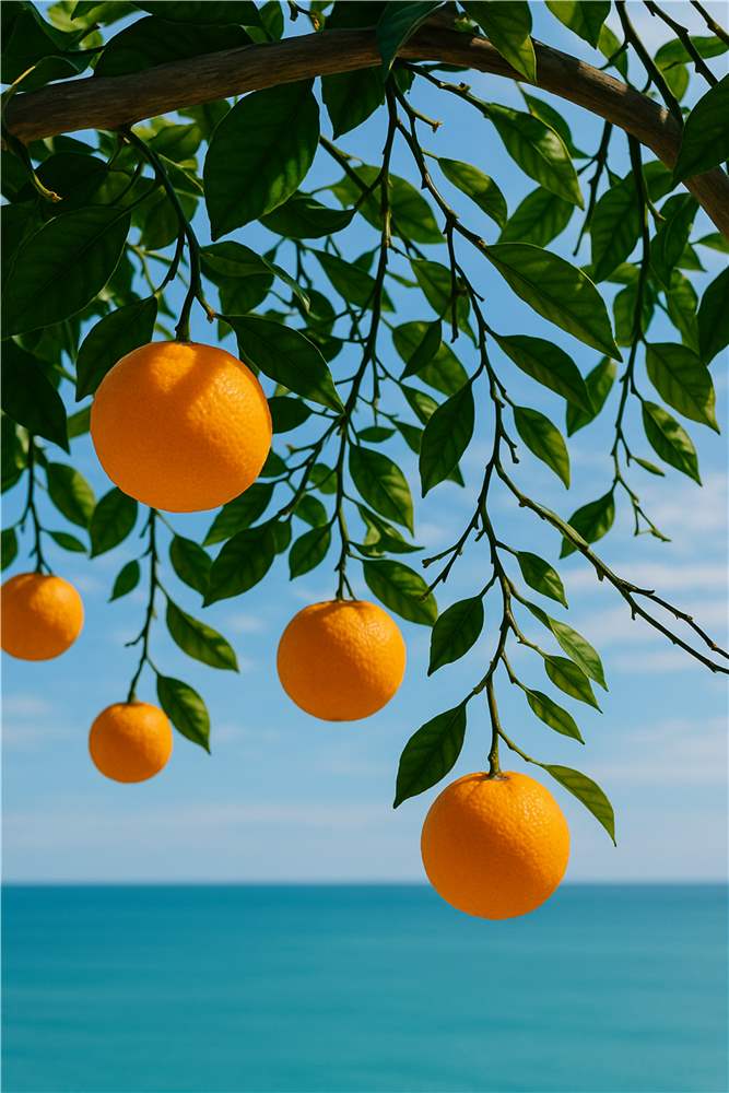 Friske Appelsiner ved Havet plakat
