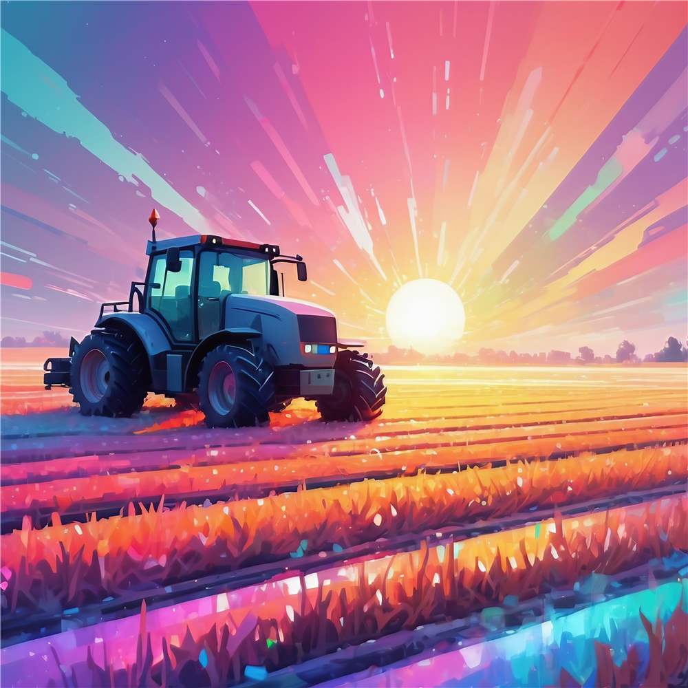 Solopgangslandskab med Traktor plakat