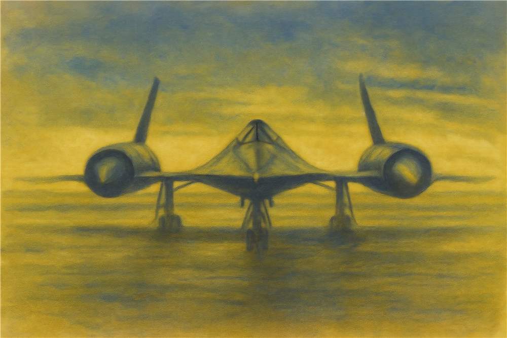 Futuristisk Jet i Glødende Solnedgang plakat