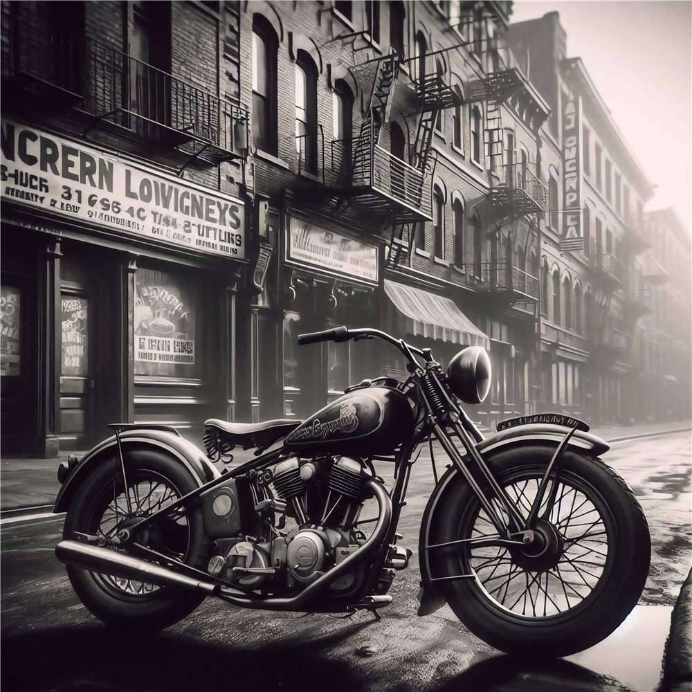 Fornem vintage motorcykel i tåget bybillede plakat