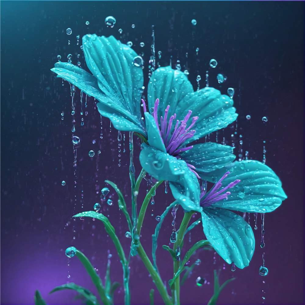 Blomsterregn i Blå og Lilla Nuancer plakat