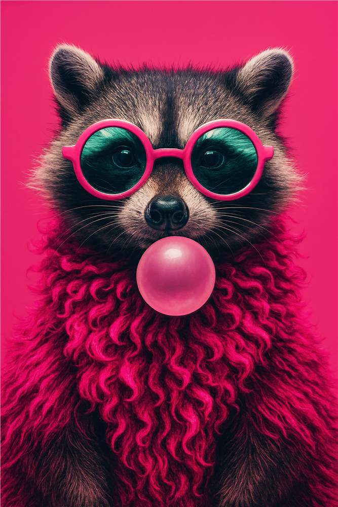 Stylish Vaskebjørn med Solbriller og Tyggegummi plakat