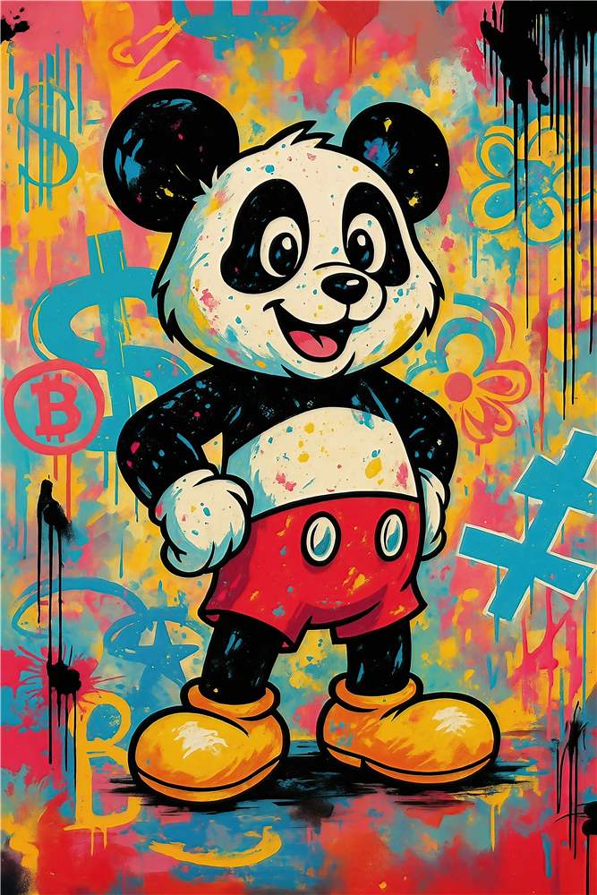 Sjov og farverig panda der lyser dit rum op plakat