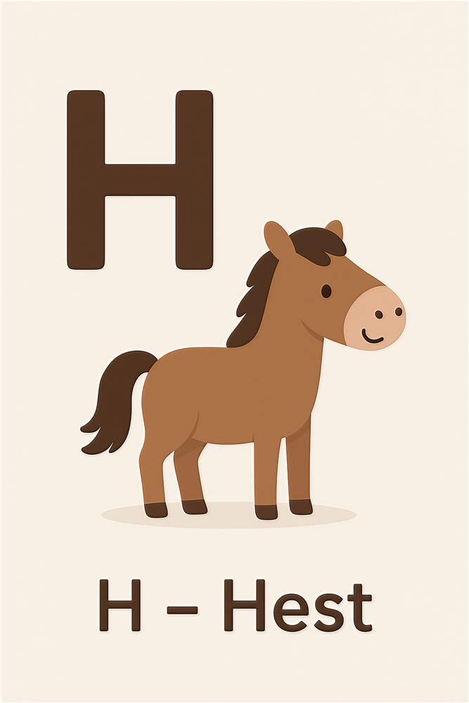 H for Hest - Bogstavsnydelse til Børn plakat
