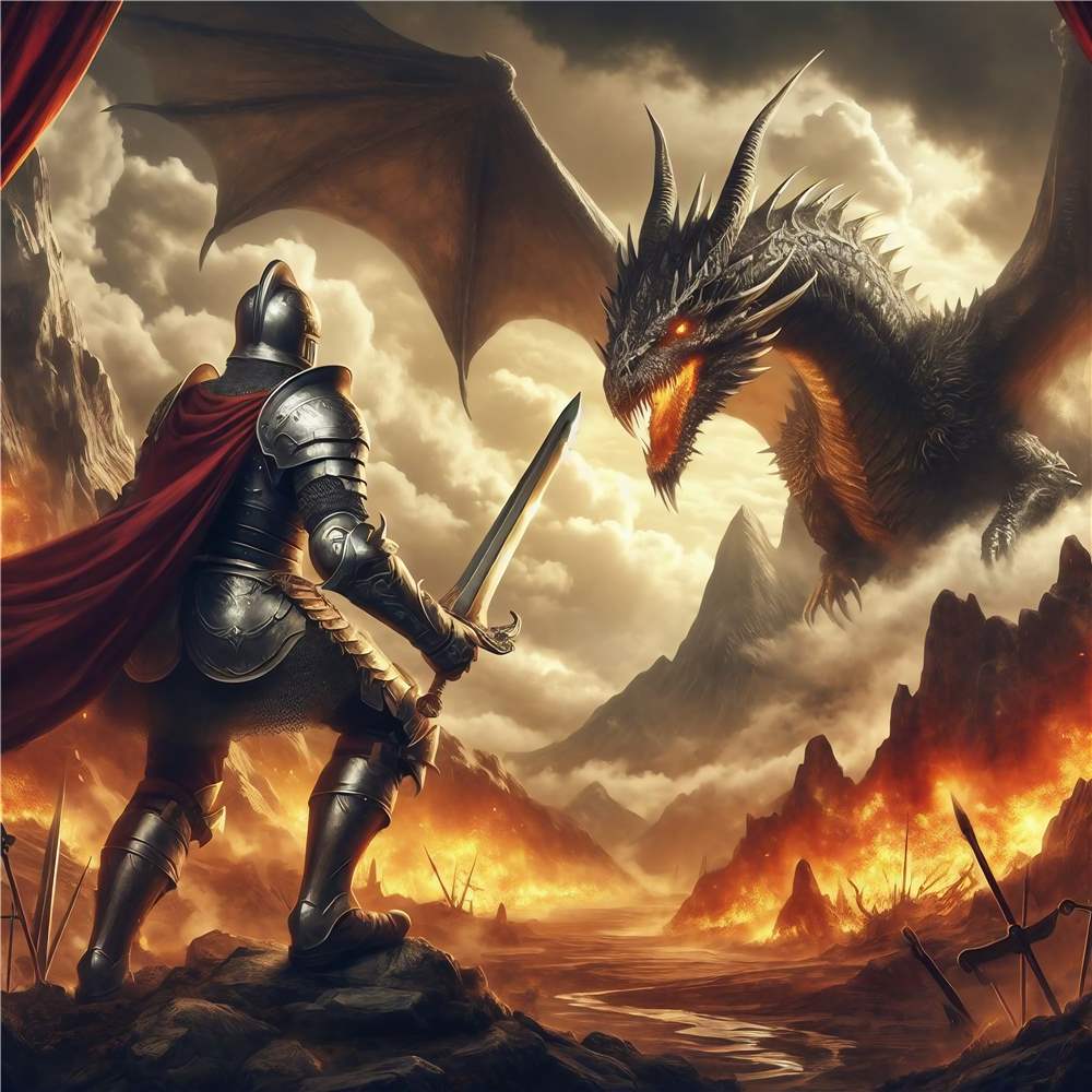 Episk Duel mellem Ridder og Drage plakat