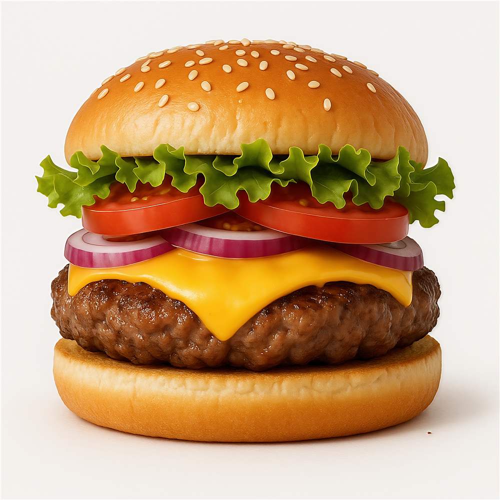 Lækker cheeseburger med sprøde grøntsager plakat