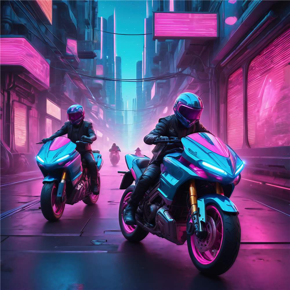 Futuristiske motorcykler i neonlys plakat