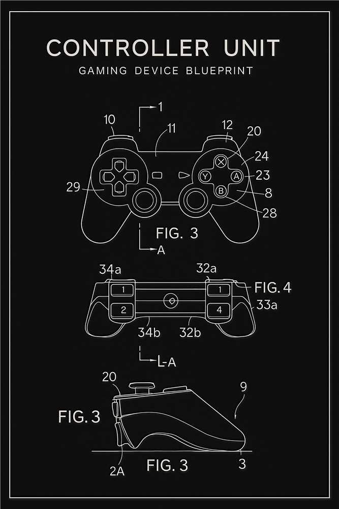 Gaming Controller Blueprint - Tech Art til Gamerens Værelse plakat