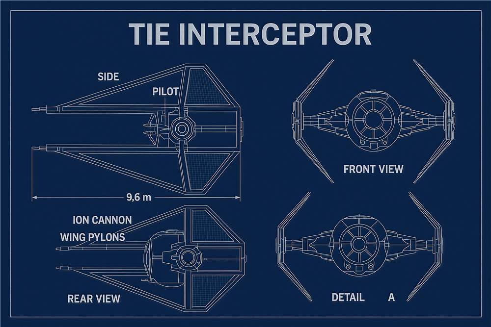 TIE Interceptor: Design Blueprint i Detalje plakat