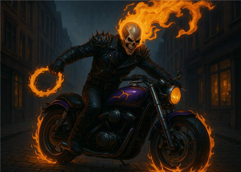 Flammende Rytter på Motorcykel i Mørket plakat