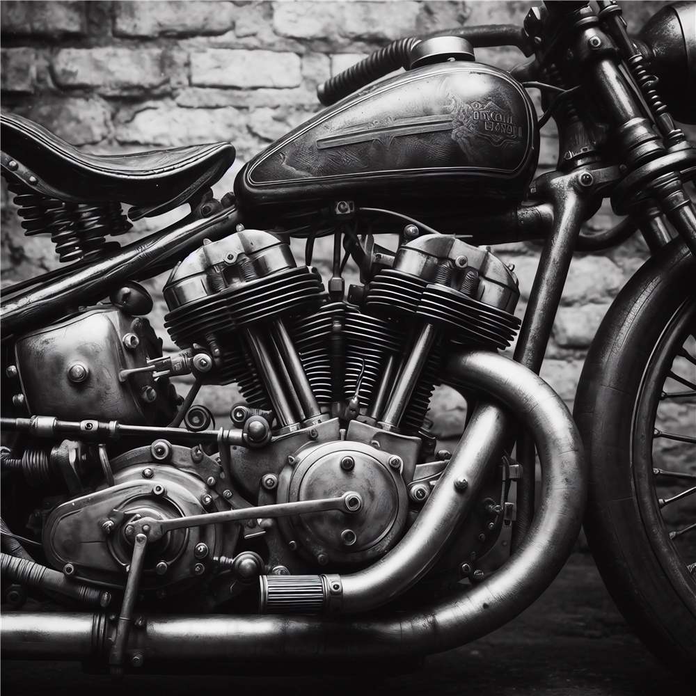 Vintage motorcykel i detaljeret sort-hvid plakat