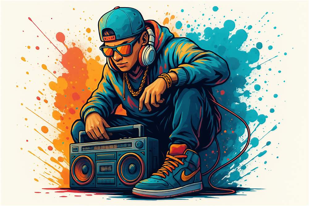 Boombox Beats: Ung Mand i Hip Hop Stil plakat
