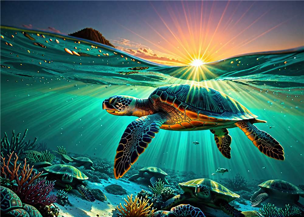 Skildpadde Under Solens Glimt plakat