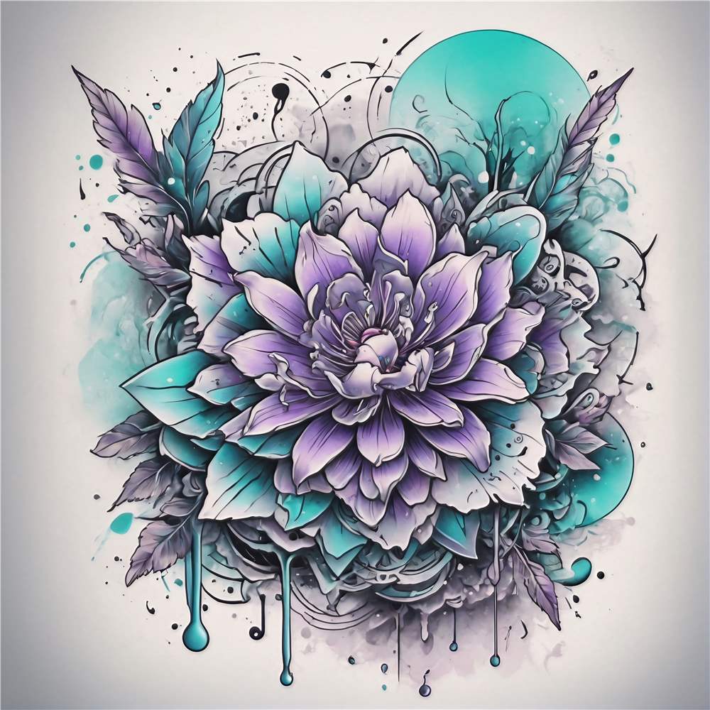 Farverig Grafisk Blomst med Lilla Nuancer plakat