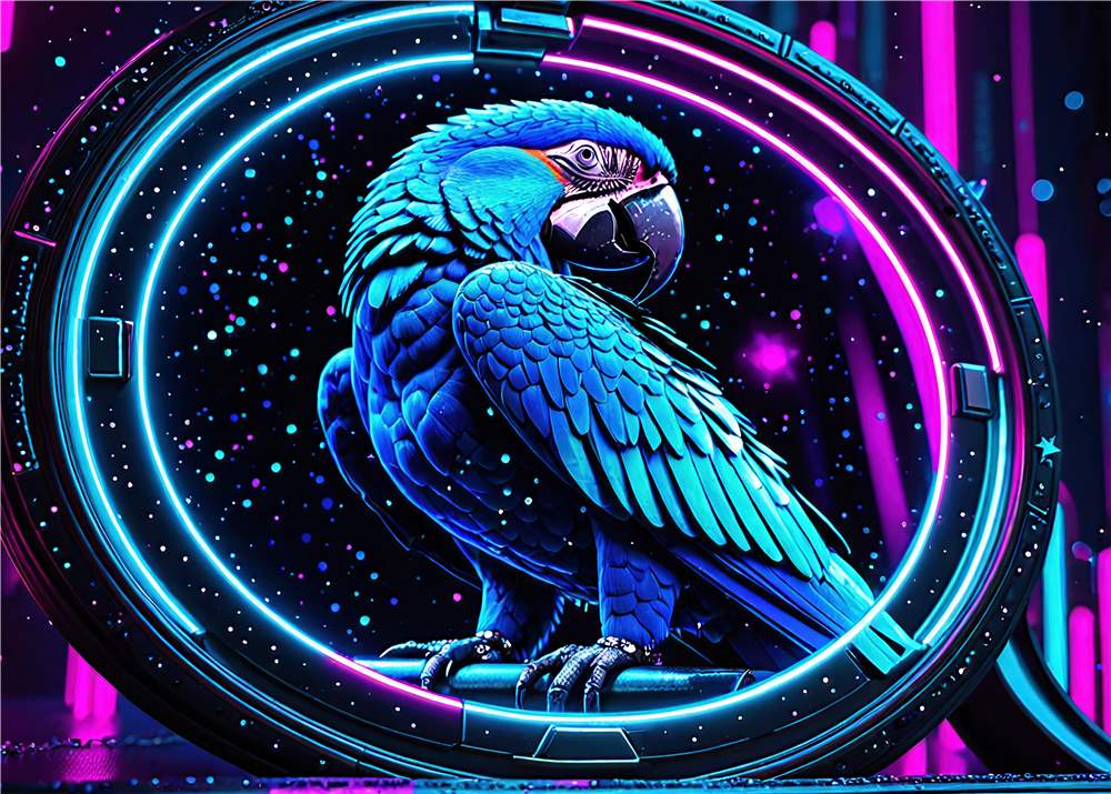 Neon Papegøje i Futuristisk Stil plakat