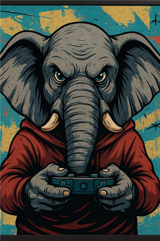 Spilleglad Elefant i Hættetrøje plakat