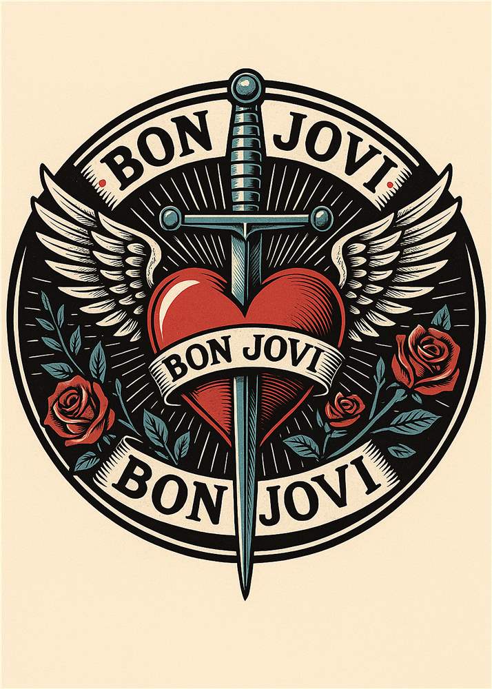 Bon Jovi Tatoveringsdesign med Hjerte og Vinger plakat