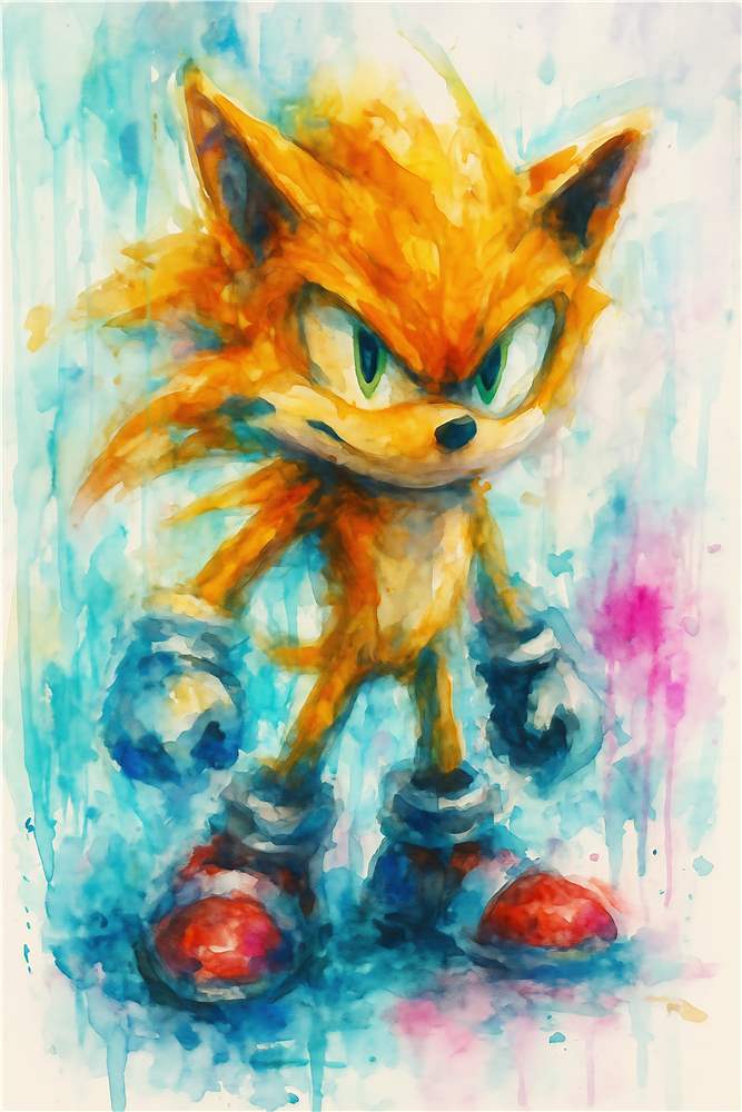 Farverig Sonic i Akvarel plakat