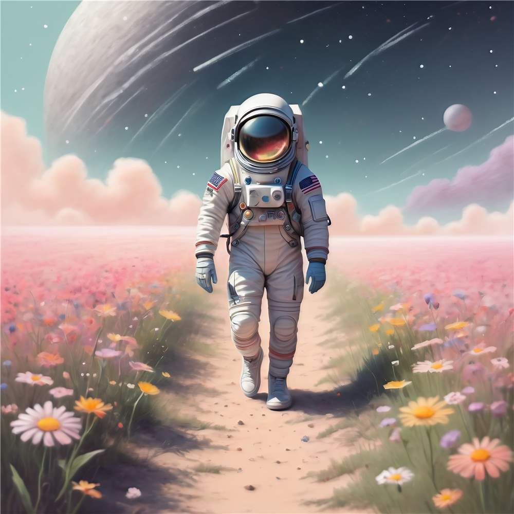 Astronaut i Blomsterhaven plakat