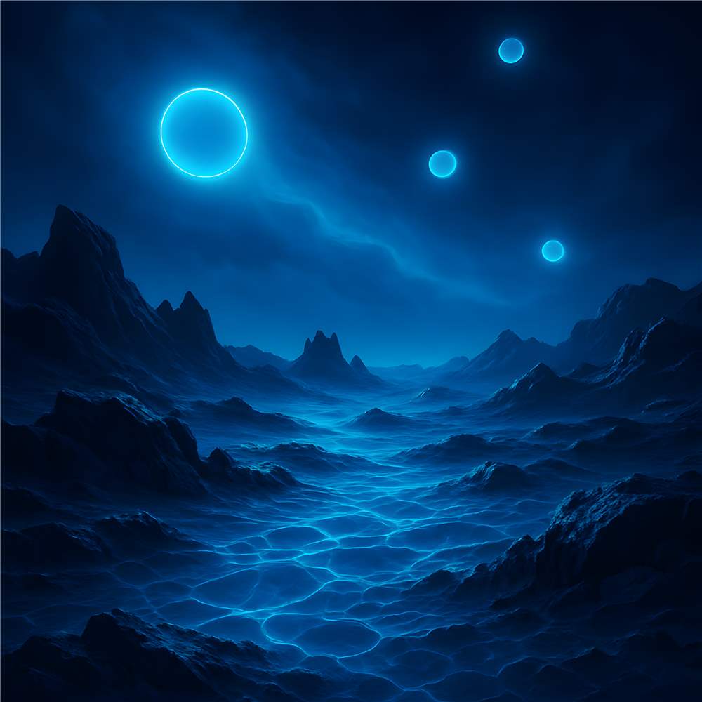 Surrealistisk Mørkeblå Univers med Lysende Stjerner plakat