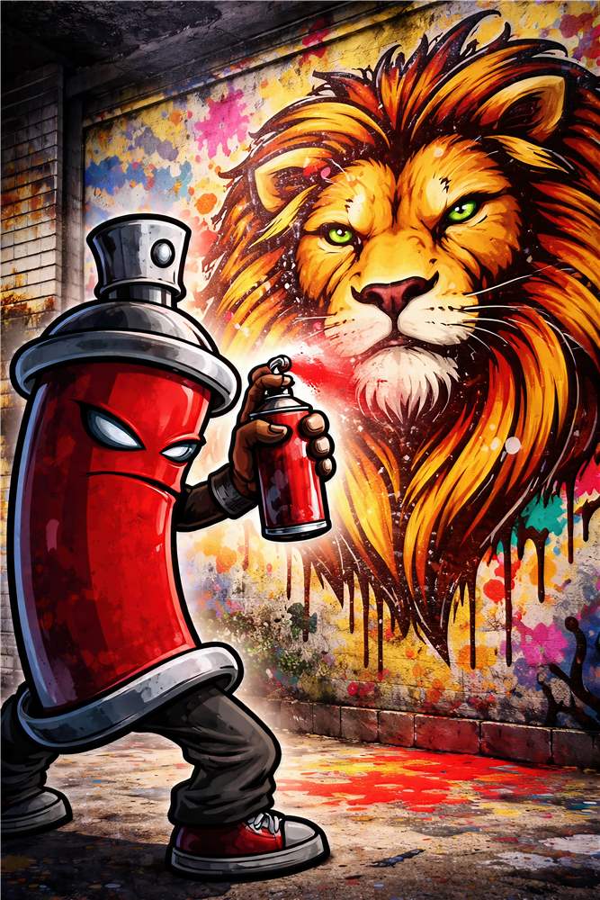 Majestætisk Løve i Farverig Street Art plakat