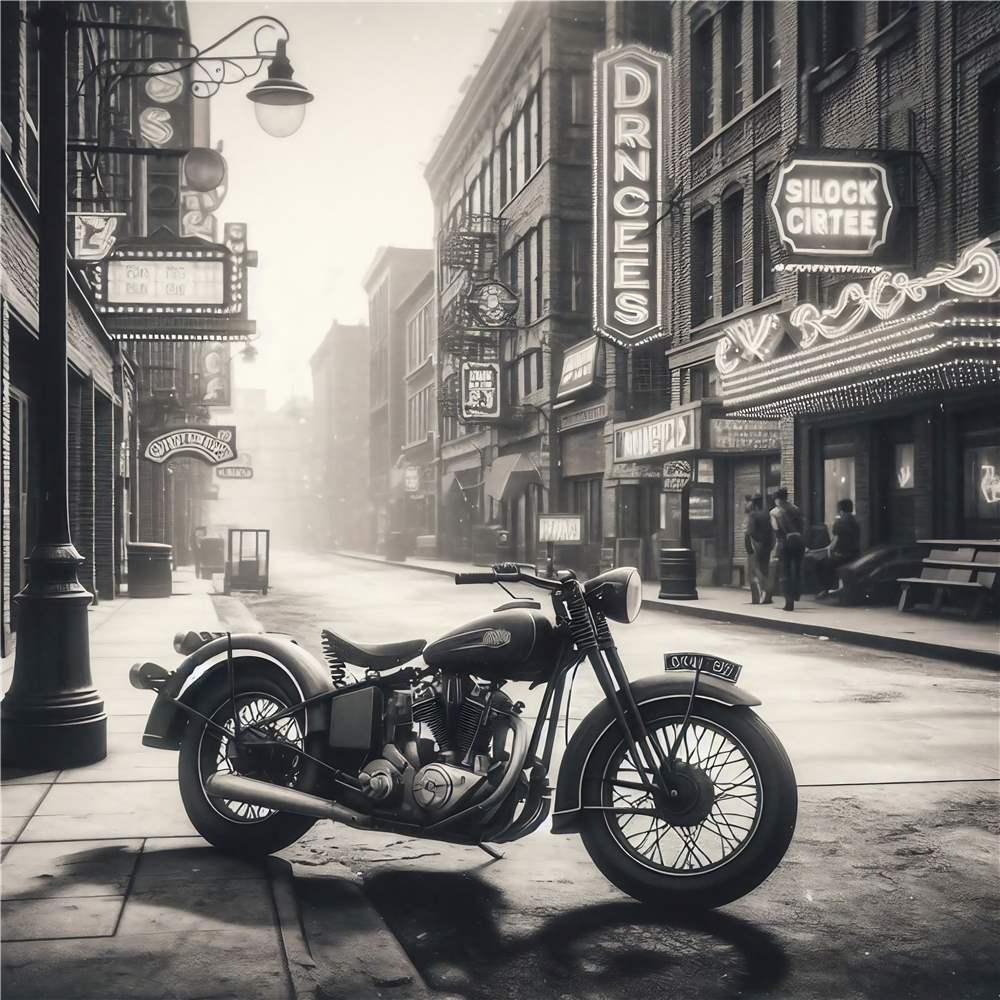 Klassisk Motorcykel i Retro Bybillede plakat
