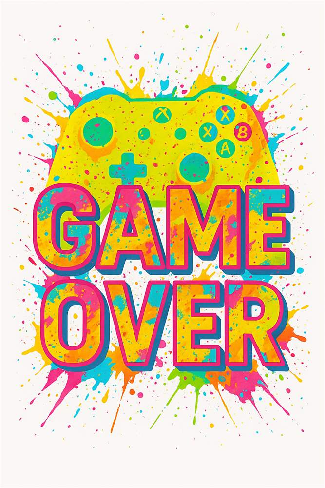 Farverig Game Over til Gamerens Værelse plakat