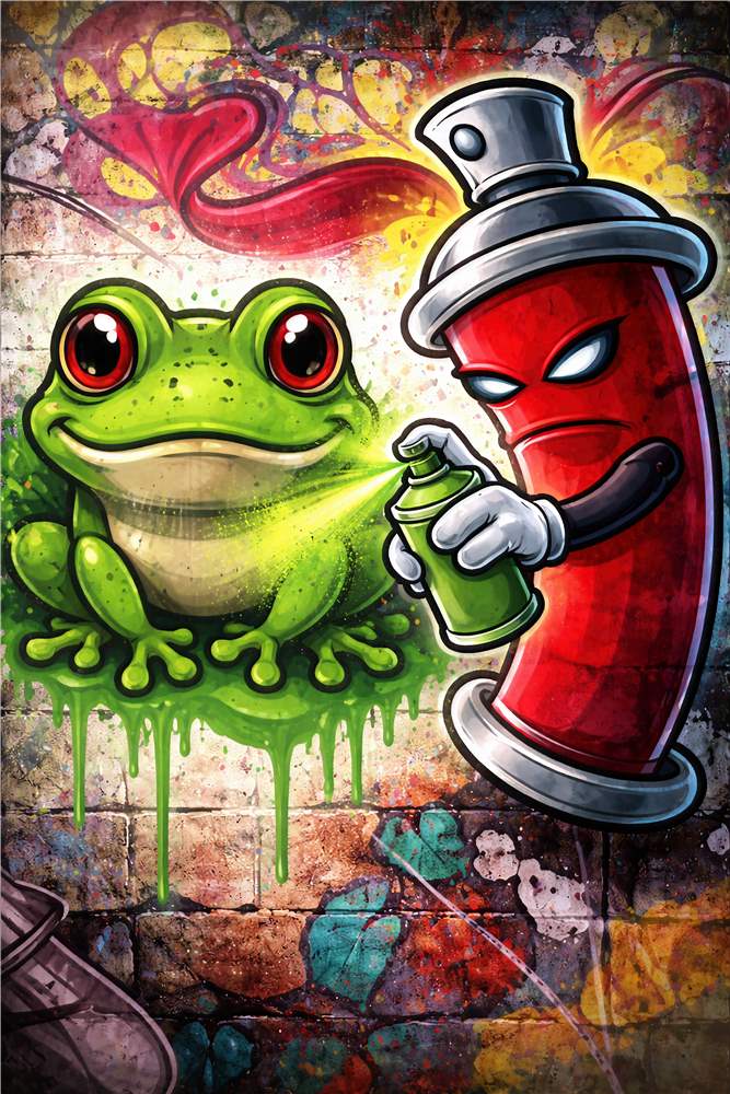 Farverig Frø med Spraydåse plakat