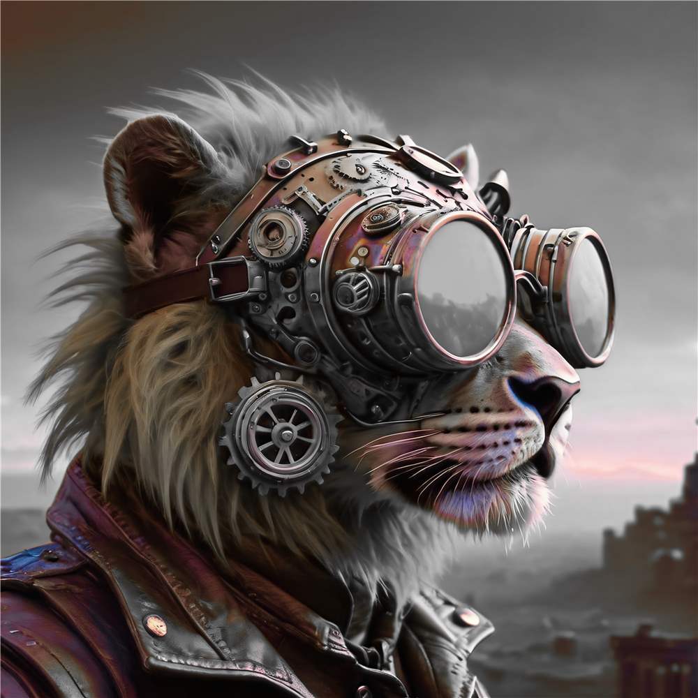 Futuristisk Steampunk Løve med Goggles plakat