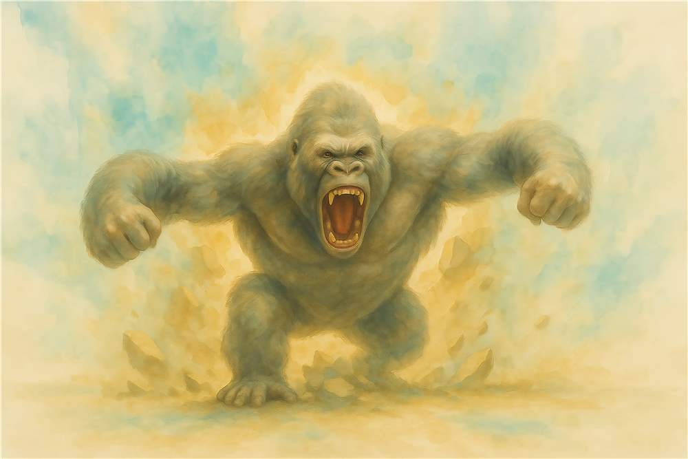 Kraftfuld gorilla i aktion plakat